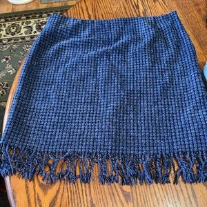 Telluride clothing co blue and black textured skirt w/fringe size 12 EUC